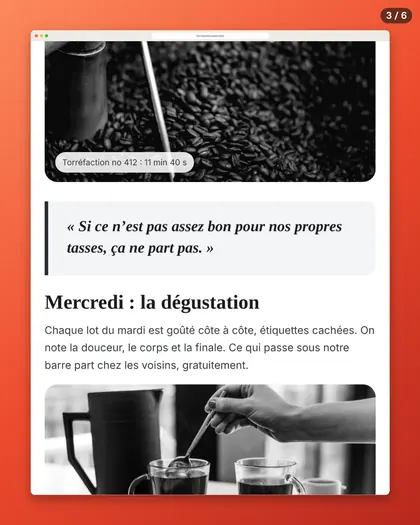 Diapositive 3 sur 5 du carrousel, coupée entre deux blocs de texte.