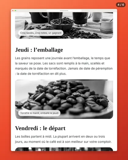 Diapositive 4 sur 5 du carrousel, coupée entre deux blocs de texte.