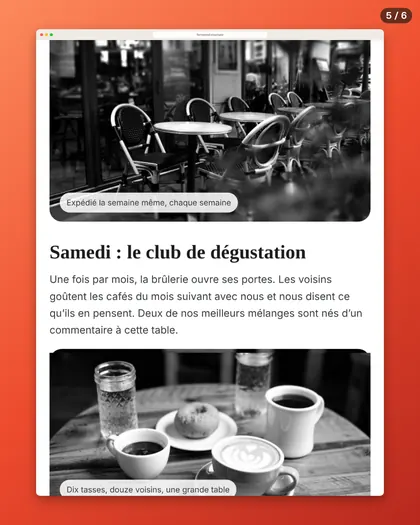 Diapositive 5 sur 5 du carrousel, coupée entre deux blocs de texte.